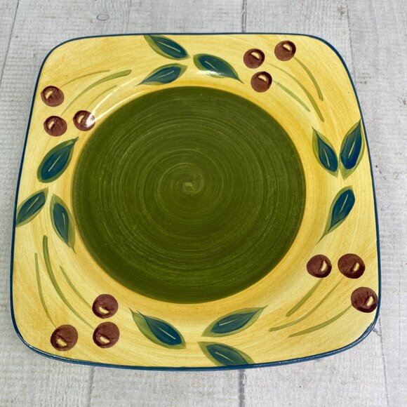 Maxam Sonoma Tuscan TUSCANY Olive Green Center Square Ceramic Salad Plates Set 6 - Picture 6 of 16
